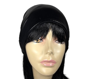 Faux Leather Black Skullcap Welder's Beanie Black Toque Mens Skullcap Women's Skullcap Lined Skullcap Custom Size Chemo Hat for Hair Loss