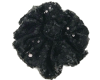 Black Sequin Flower Pin Sequin Brooch Dress Pin Black Sequin Custom Size Sequin Flower Pin Sequin Hair Accessory Glam Flower Accessories