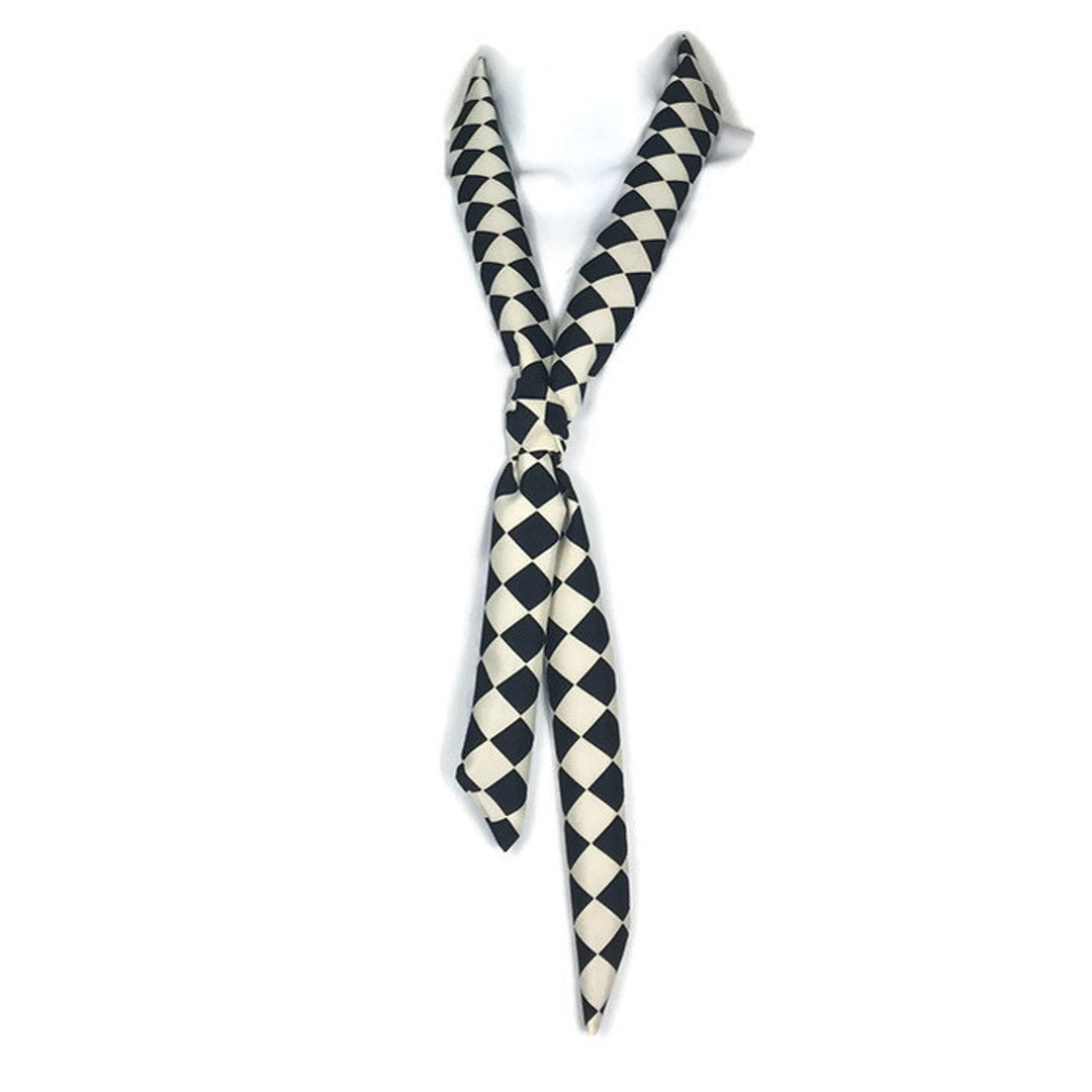 Black and White Skinny Ties Women's Skinny Ties Poly Silk Skinny Scarf Skinny Scarves Black and