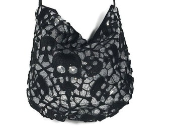 Skull Hobo Bag Skull Black Crossbody Bag Silver Sequin Skull Handbag Goth Hobo Bag Skull Goth Handbag Skull Lace Pouch Gothic Handbag Purse