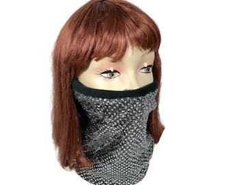 Faux Sequin Neck Warmer Neck Gaiter Balaclava Sequin Face Mask Sequin Winter Scarf Silver Sequin Dot Neck Gaiter Glam Neck Gaiter Scarves