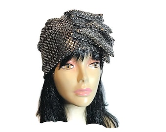 TAGLIE PERSONALIZZATE/Turbante con fodera in paillettes, cappello con pois in paillettes argentate, berretto largo in paillettes, berretto in paillettes argentate, cappelli per la perdita dei capelli, cappelli chemioterapici