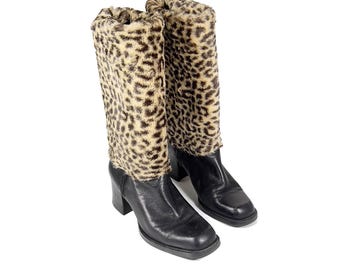 Faux Fur Boot Cuffs Leg Warmers Leopard Faux Fur Boot Cuffs Cheetah Soft Warm Boot Cuffs Faux Fur Animal Print Boot Cuffs Brown Adjustable