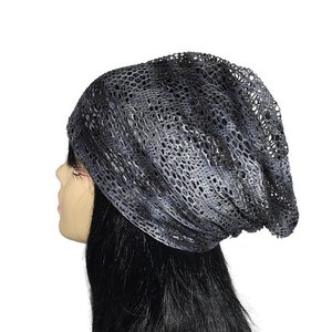 Tie Dye Mesh Beanie Black and Gray Tie Dye Beanie Lightweight Mesh Beanie Women Gray and Black Beanie Tie Dye Slouchy Hat CUSTOM SIZE Beanie