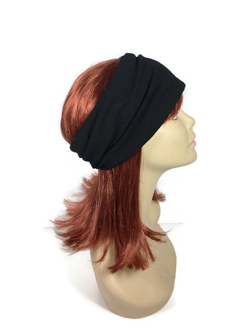 100 % Cotton Jersey Head Wrap Wide Black Cotton Yoga Headband Mens Bandanna Womens Head Wrap Fitness Headband Boho Head Wraps Custom Sizes image 7