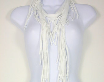 White Fringe Skinny Scarf White Skinny Scarves Fringe Scarves White Fringe Scarves White Cotton Scarf Cotton Fringe Scarf Fringe Necklace