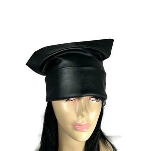Gothic Faux Leather Slouch Hat Black Goth Beanie Black Faux Leather Slouchy Beanie Gothic Hats Unisex Gothic Black Toques Faux Leather Hats image 2