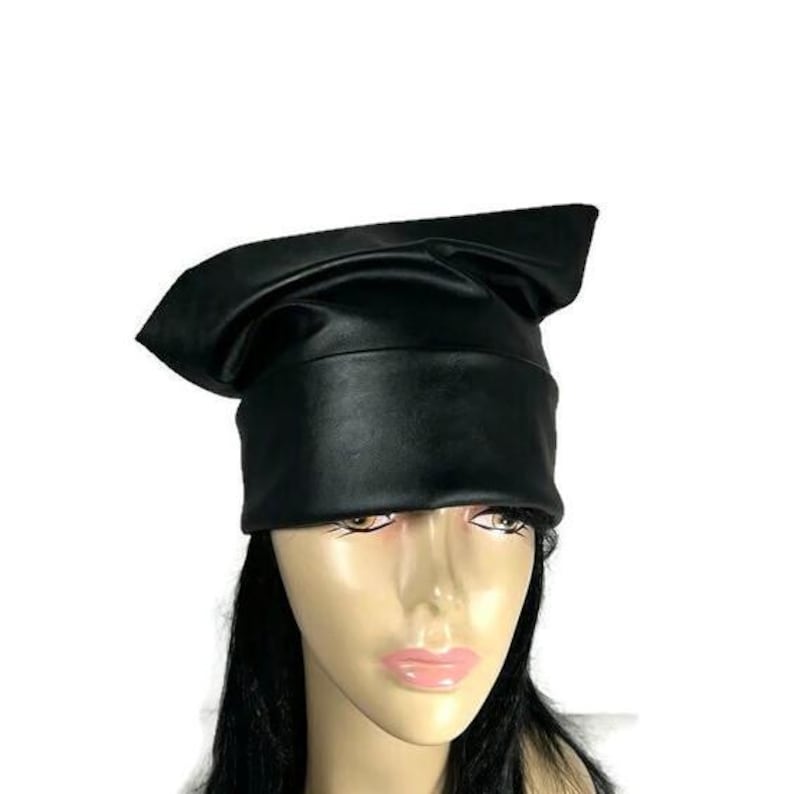 Gothic Faux Leather Slouch Hat Black Goth Beanie Black Faux Leather Slouchy Beanie Gothic Hats Unisex Gothic Black Toques Faux Leather Hats image 2