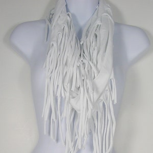 White Cotton Fringe Scarf White T Shirt Scarf Fringe Infinity Scarf  Fringe Scarf White T Shirt Scarf White Infinity Scarves Womans Scarves