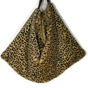 Leopard Faux Fur Hobo Bag Leopard Print Faux Fur Shoulder Bag Leopard Faux Fur Shoulder Bag EXTRA LARGE Leopard Shoulder Bag Fur Handbag image 3