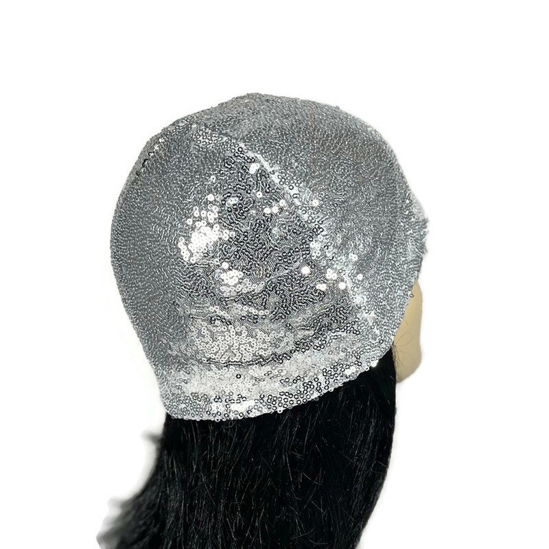 Silver Sequined Beanie Silver Skullcap Sequin Cloche Glam