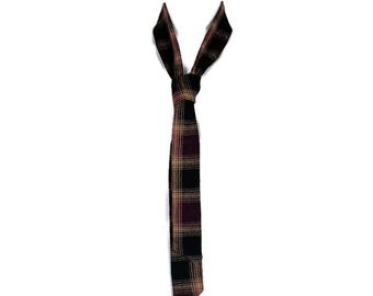 Skinny Ties Burgundy Black Camel Plaid Skinny Tie Flannel Ties Plaid Skinny Ties Plaid Narrow Ties Women's Neckties Burgundy Ties Sashes