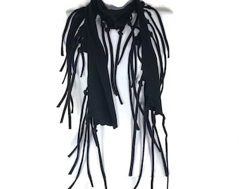 Fringe Scarves Knotted Black Fringe Scarf Scarves Rayon Jersey Scarves All Seasons Scarves with Fringe Women's Scarves Fringed Belt Sash