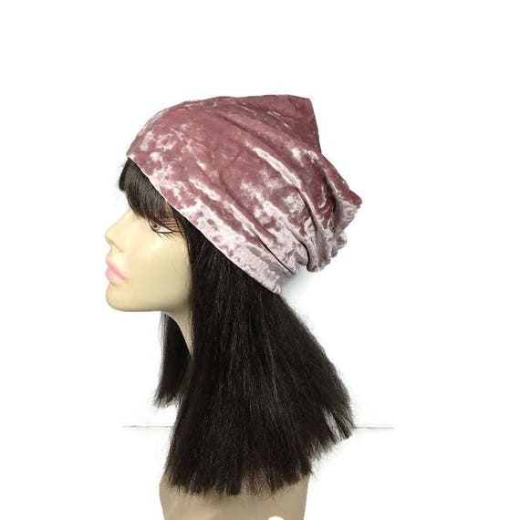 Mauve Velvet Slouchy Beanie Pink Velvet 