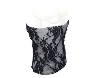 Lace Neck Gaiter 100% Cotton Jersey Lining Black and White Lace Mask Black Fishnet Neck Gaiter Face Covering Optional Polypropylene Filter