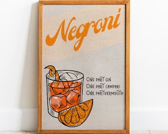 Negroni Cocktail Art Print: Retro Bar Illustration