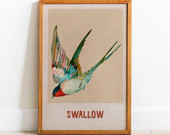 Vintage Swallow Print - Swallow Poster - Soft Color Wall Art - Nature Decor