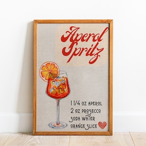 Aperol Spritz Art Print - Bar Cart Decor Cocktail Poster - Minimalist Wall Decor