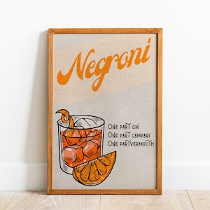 Negroni Cocktail Art Print: Retro Bar Illustration