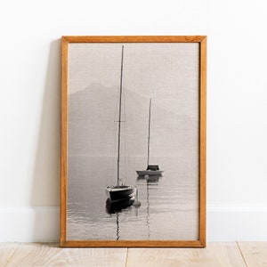 Black and White Boat Photography Print: Sailing Wall Art Decor