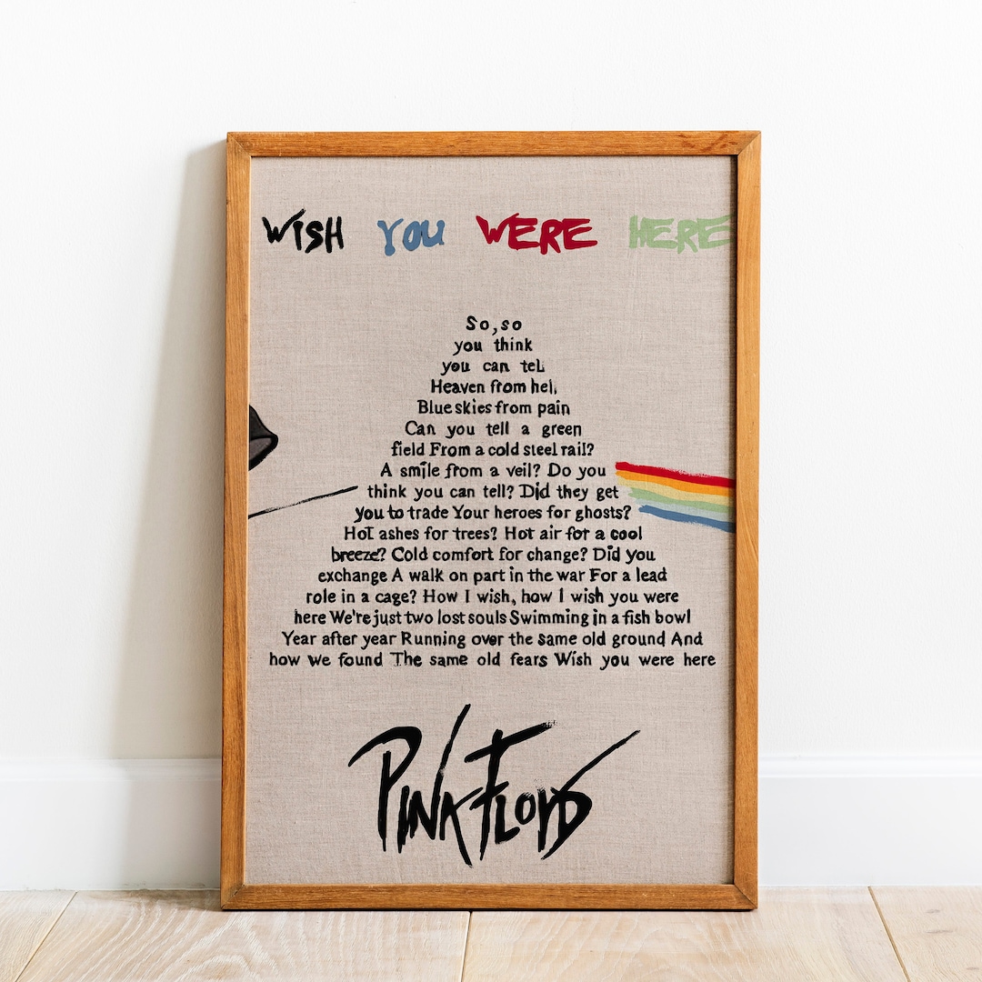 Vintage Pink Floyd Lyrics Poster - Wish You Were Here Lyrics - Lyrics ...