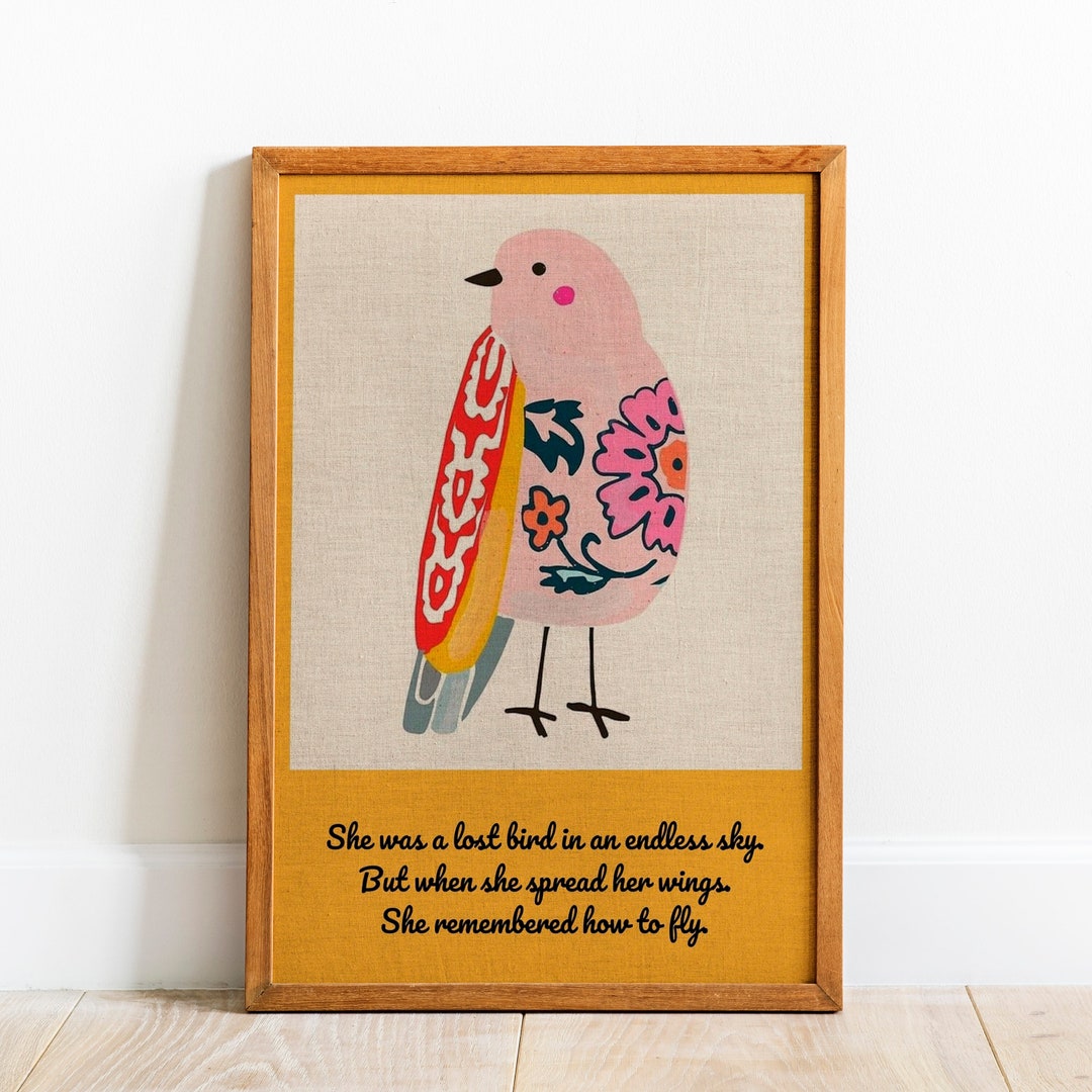 Vintage Bird Print: Colorful Floral Bird, Motivational Quote - Etsy