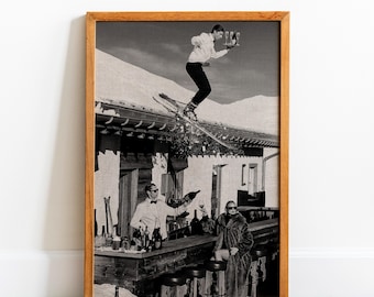 Vintage Black and White Ski Poster: Retro Apres Ski Print