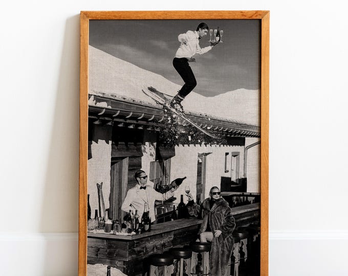 Vintage Black and White Ski Poster: Retro Apres Ski Print