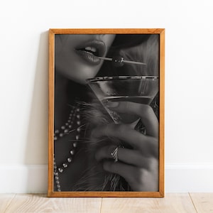 Black and White Martini Poster, Girl Bar Cart Art, Black Fashion Art,  Cool Apartment Wall Art, Trendy Cocktail Wall Art, Feminist Wall Art