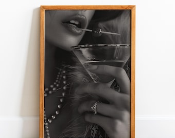 Black and White Martini Poster: Girl Bar Cart Feminist Art