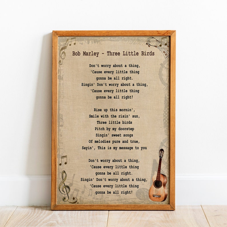 Three little birds song lyrics poster bob marley song bob marley music