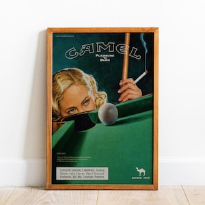 Camel Cigarette Ad - Pleasure to Burn - Bar Cart Print - Retro Tobacco Advertisement Poster - Nostalgic Wall Art - Vintage Home Bar Decor