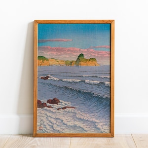 Japanisches Poster, Holzschnitt, Morgenmeer in Shiribeshi von Kawase Hasui, Japandi Dekor, Ozean Poster