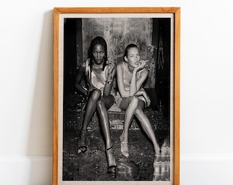 Naomi Campbell & Kate Moss Print: Black and White Fashion Photography