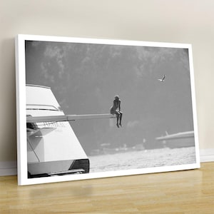 Prinsessan Diana Yacht-tryck: Retro svartvit väggkonst