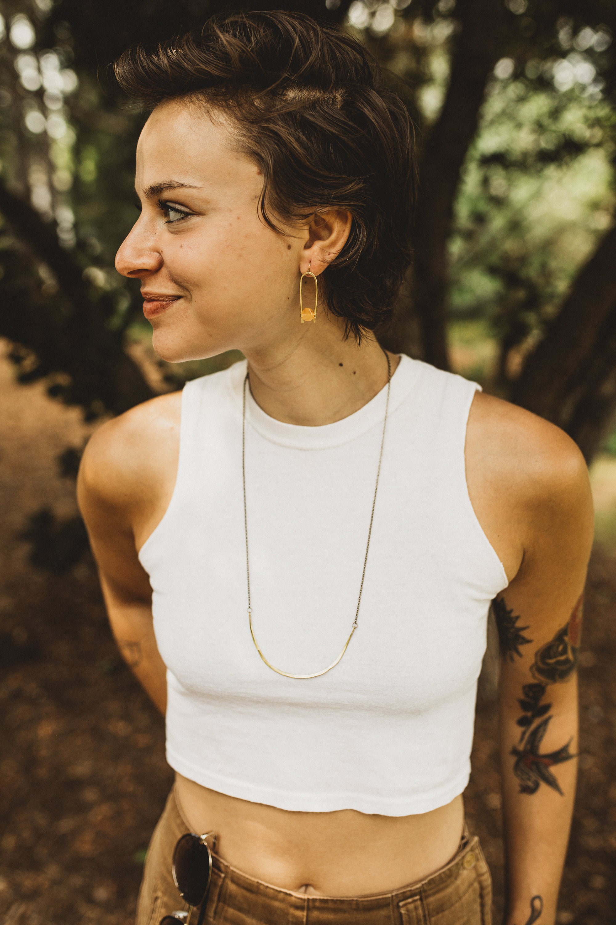 Modern Minimal Brass Bar Necklace on a Long Chunky Chain Etsy