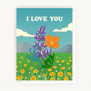 Set of 8 Blank Cards, I love You, California Poppy and Arroyo Lupine
