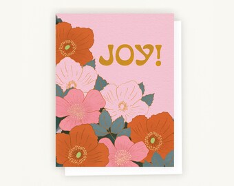 Blank Card, Note Card, Joy, Holiday Card, Wild Rose and Fire Poppy