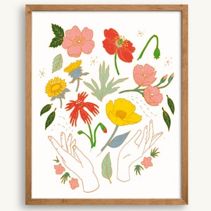 Hands and California Wildflowers Art Print