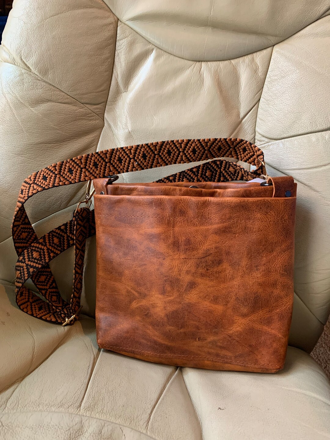 Small Leather Shoulder or Crossbody Bag, Cognac Leather - Etsy