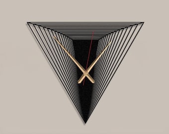 Reloj de pared de metal con espiral triangular, moderno y único, silencioso, para sala de estar, diseño artístico, regalo para casa nueva, hecho a mano.