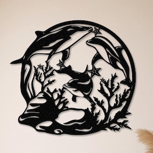 Metal Wall Art dolfijn, oceaanthema muur decor, zeekunst, strandhuiskunst, kustmetalkunst, nautische muurkunst, natuurliefhebbers cadeau, uniek