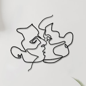Gay Love Metal Wall Art, Couple Decor, Gift for Gay, Minimalist Line Art, Bedroom Wall Decor, LGBT Pride Decor, Anniversary Gift, Kissing