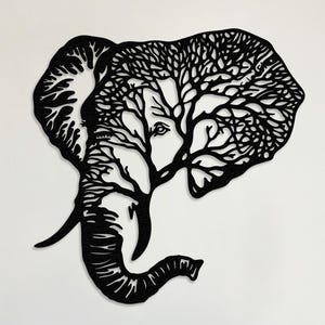 Elefant Metall Wandkunst, Afrika Dekor, Boho Wandkunst, minimalistische Wandkunst, Natur Wanddekor, Wildtier Safari Dekor, asiatische Wandkunst, Baum