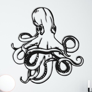 Octopus Metal Wall Art, Nautical Metal Decor, Kraken Outdoor Art, Octopus Bathroom, Underwater Animal Decor, Outdoor Wall Sign, Ocean Art