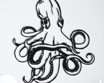 Octopus Metallwandkunst, Nautische Metalldekor, Kraken Outdoor Art, Octopus Badezimmer, Unterwassertierdekor, Außenwandschild, Ocean Art