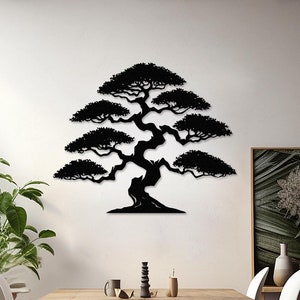 Decorazione da parete in metallo con albero bonsai, rilassante albero della vita, decorazione da parete zen, decorazione per sala yoga, arte giapponese, cartello per albero da esterno, regalo di Natale, grande