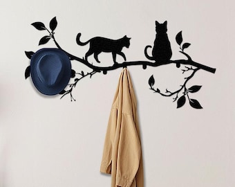 Tree Branch Coat Hanger with Cats, Entryway Wall Hanger, Decorative Hooks, Kids Coat Rack, Hat Holder, Cat Lovers Gift, New Home Gift
