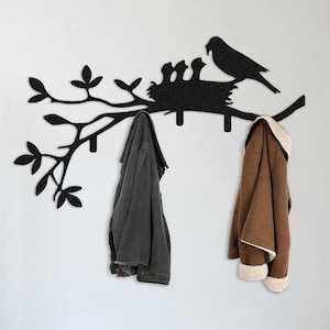 Birds on Branch Tree Coat Rack Wall Mount, Clothes Hanger, Decorative Hooks, Entryway Organizer, Modern Hat Rack, Towel Rack, New Home Gift