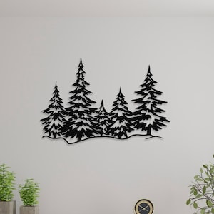 Una famiglia di pini Decorazione da parete in metallo, insegna da parete esterna, decorazione per camino, regalo per gli amanti della natura, arte della parete della foresta, regalo di Natale